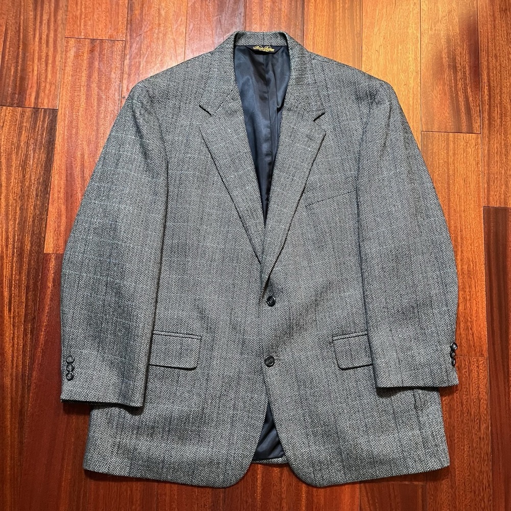 Brooks Brothers Mens Gray Wool Houndstooth Blazer Sport Coat 46R Union Made USA